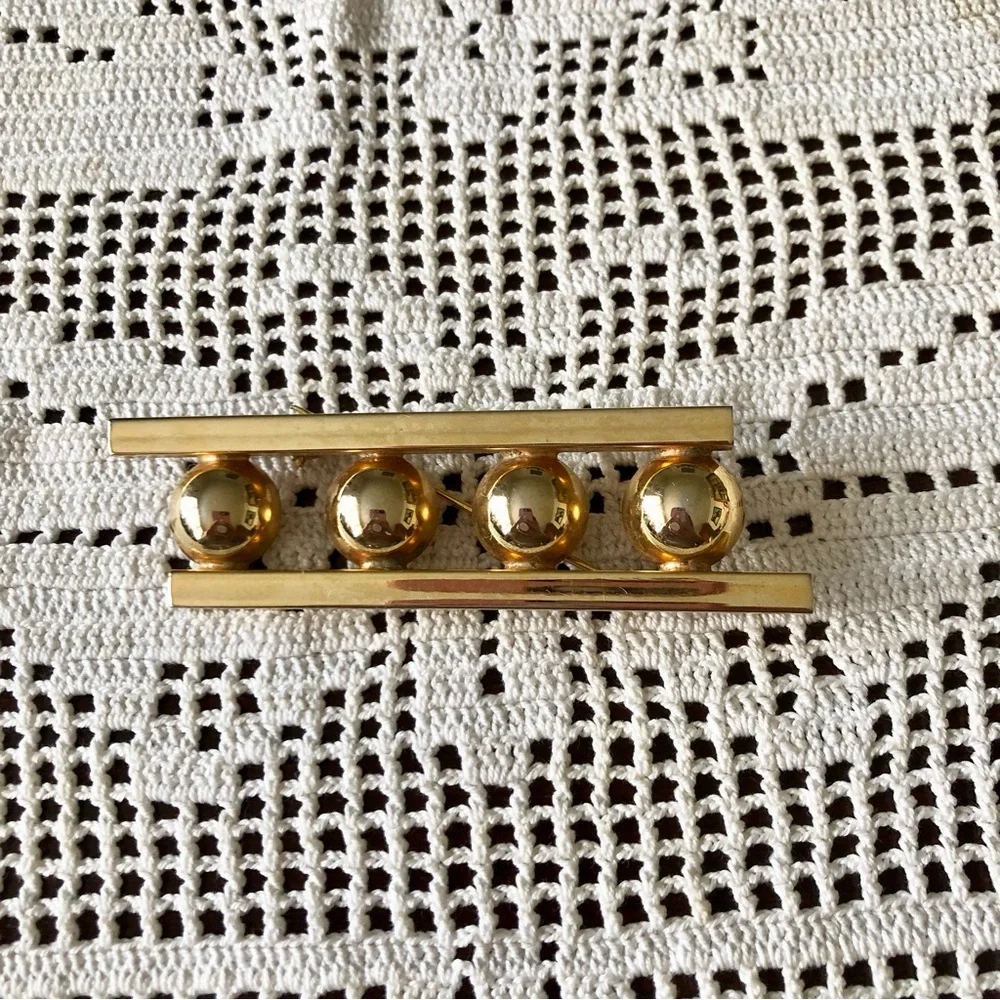 Modernist Bar Brooch polished spheres Parallel Bars Geometric
